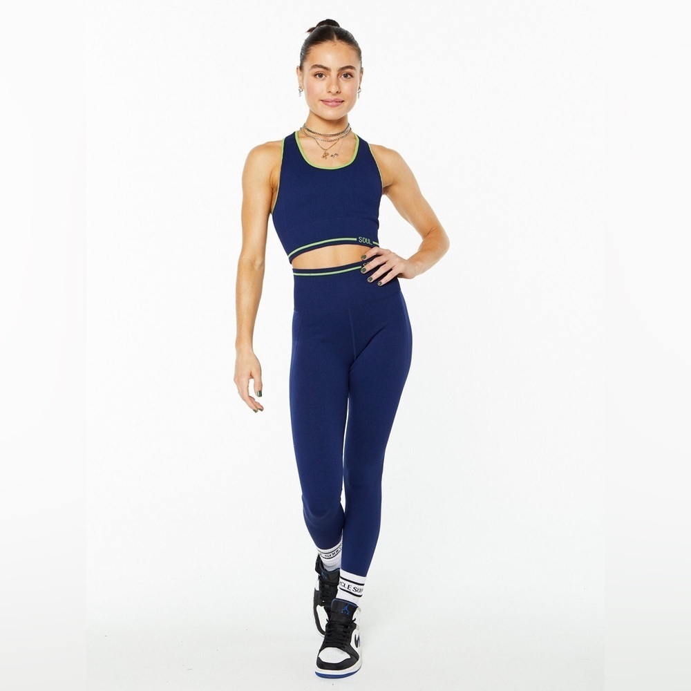 SoulCycle Ribbed Kit Navy/Lime Workout Set Woman’s Small